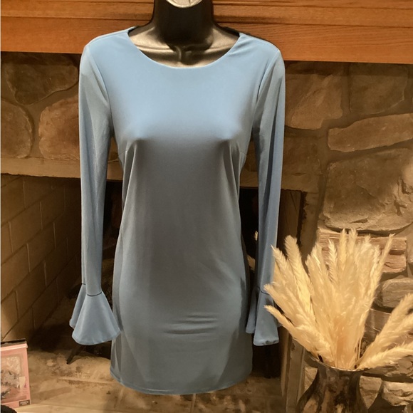 CYNTHIA STEFFE CECE BLUE GRAY LONG SLEEVE FLARED SHIFT DRESS SZ.XS - Picture 11 of 16